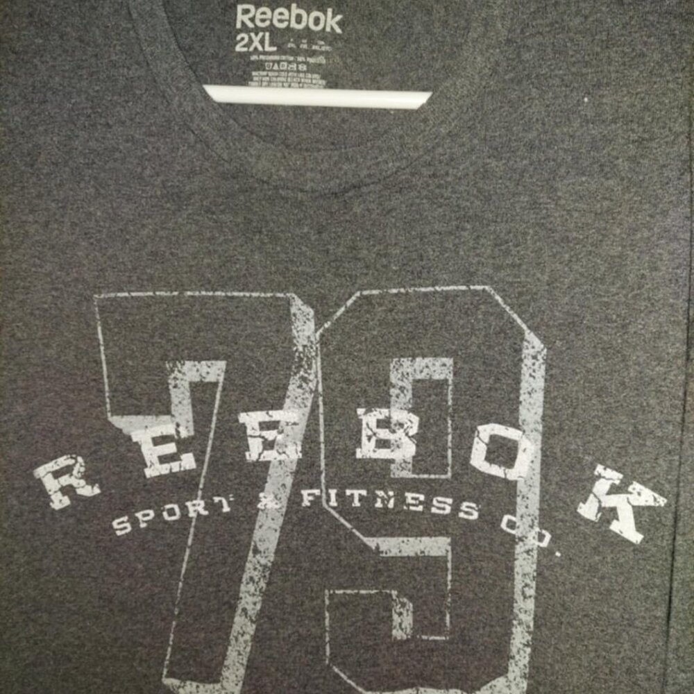 Reebok heather grey front distressed graphic short sleeve top